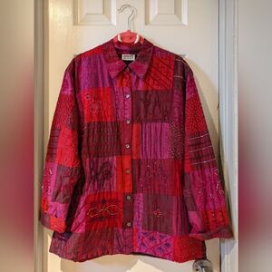 Chico's Design silk embroidery beaded lined jacket or shirt (InvW176)